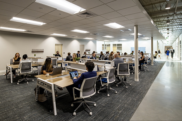 Flywheel Coworking Greenville open desk area